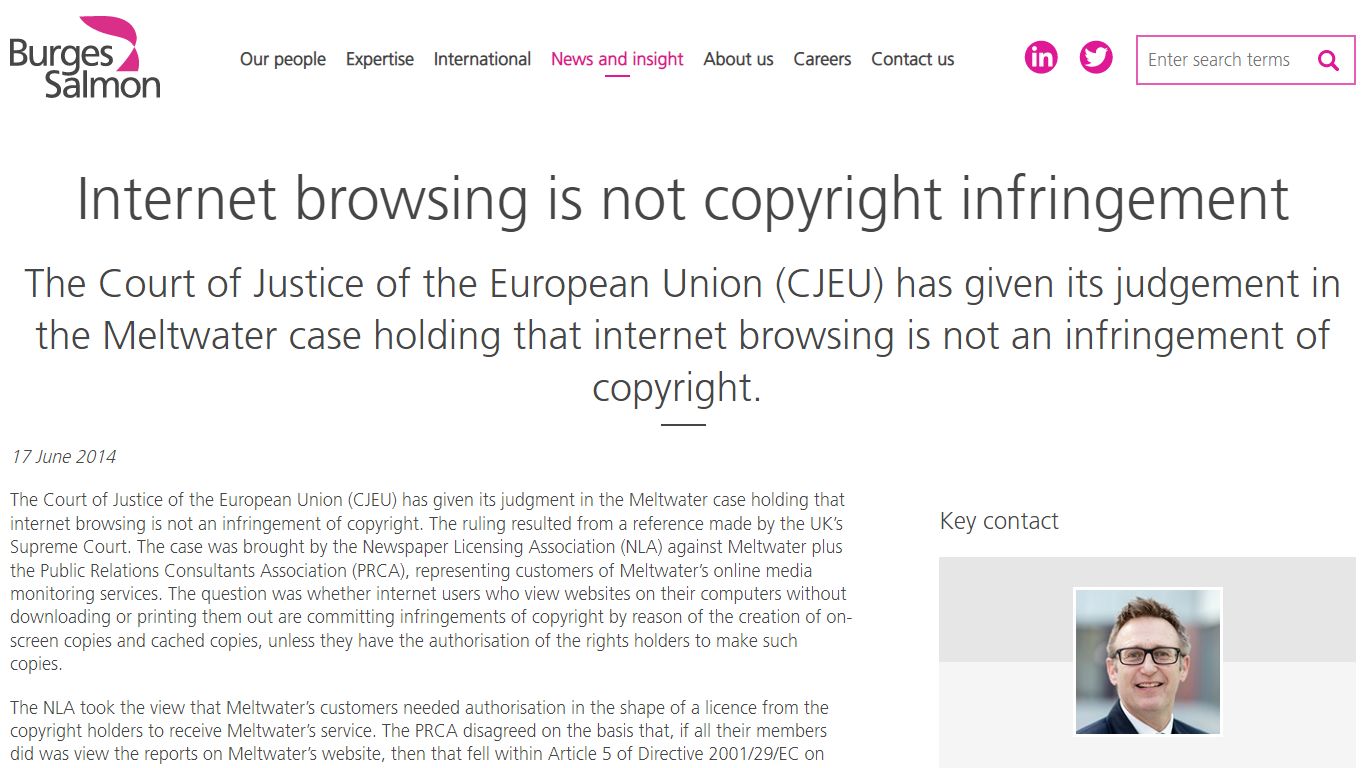 Internet browsing is not copyright infringement